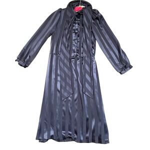 VTG 70s Tie Neck Shirtwaist Dress Size Large Navy Blue Tonal Striped Long Sleeve